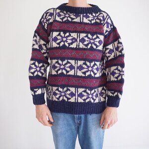 VTG '80S Rey Wear Purple Maroon Wool Cottagecore Chunky Knit Crewneck Sweater XL